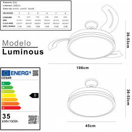 Ventilador Techo C/luz Luminous