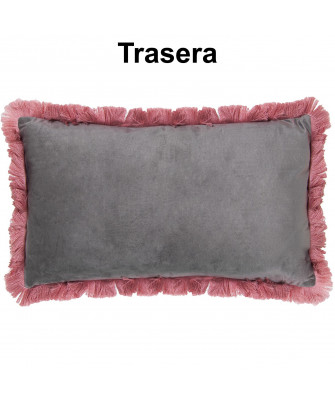 Cojín Flecos Terciopelo Rosa - Gris
