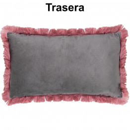 Cojín Flecos Terciopelo Rosa - Gris