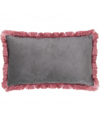 Cojín Flecos Terciopelo Rosa - Gris