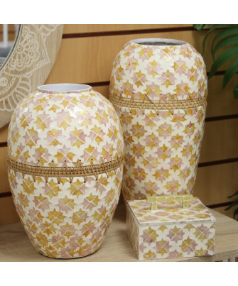 Jarrón Nácar/ratán