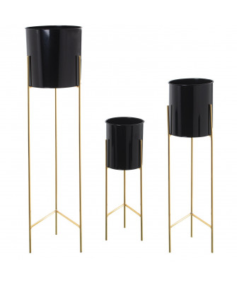 Set 3 Maceteros Metal Negro / Dorado