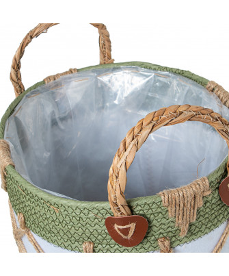 Set 3 Cestos Mimbre Natural Verde