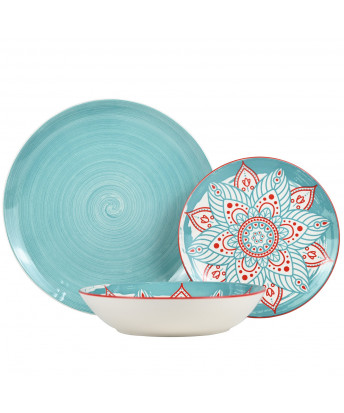 Vajilla 18 Pzs Porcelana Azul Mandala