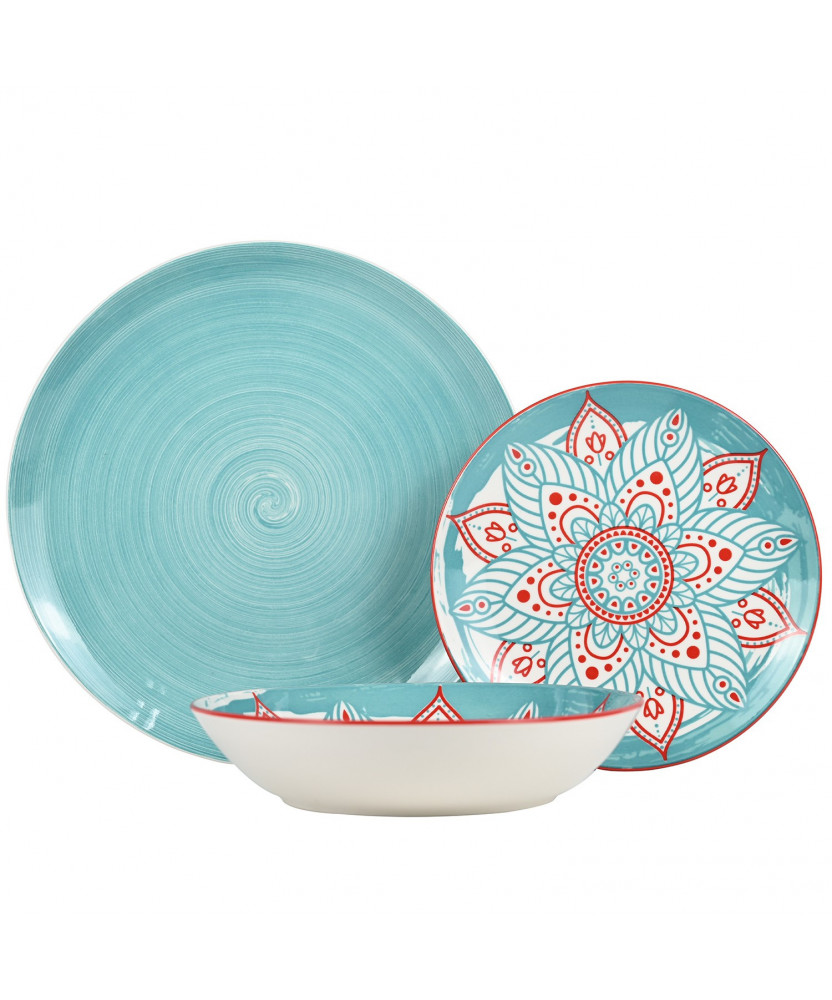 Vajilla 18 Pzs Porcelana Azul Mandala