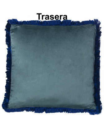 Cojín Terciopelo Flecos Dúo Azul