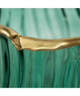 Jarrón Cristal Verde Filo Dorado