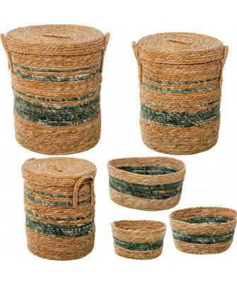 Set 6 Cestos Hierba De Mar Natural/Verde