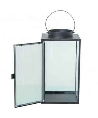 Farol Portavelas Metal Negro 30 cm