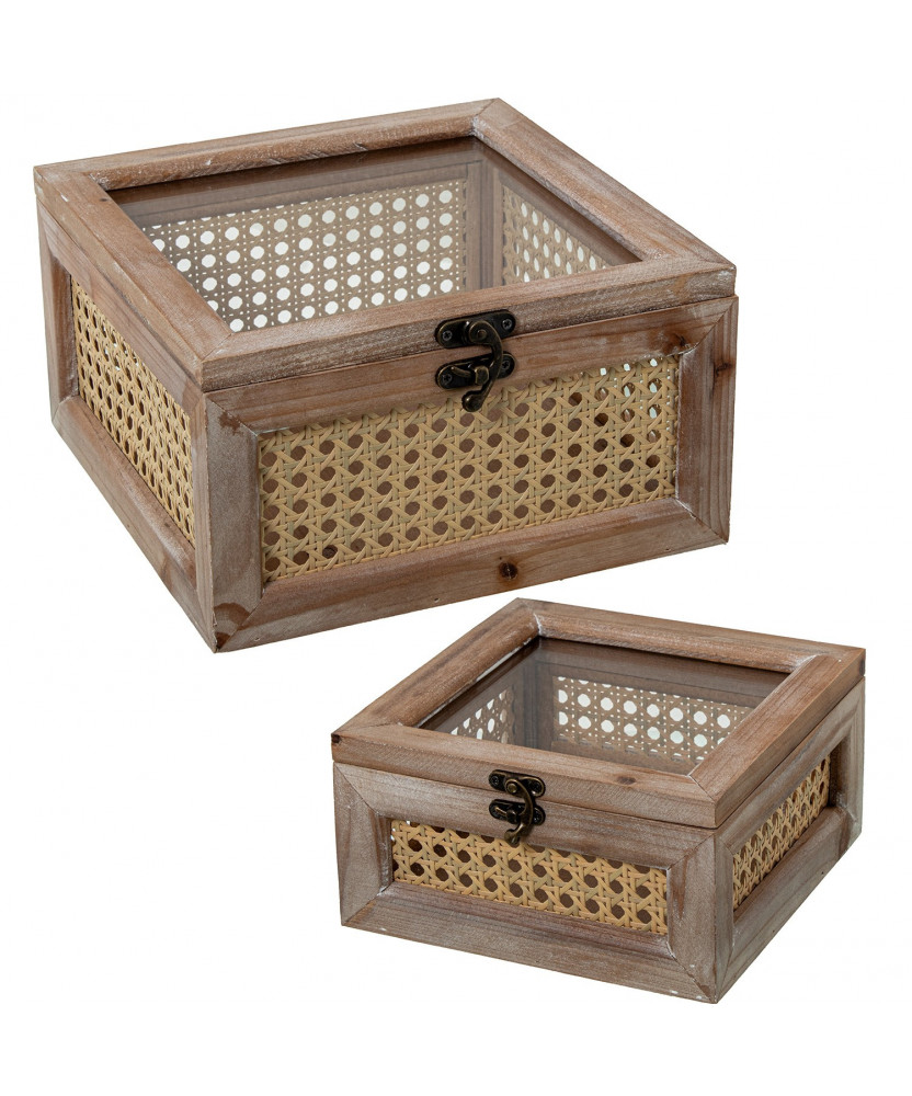 Set 2 Cajas Madera/mimbre