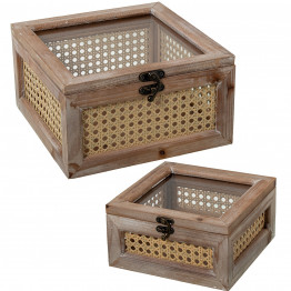 Set 2 Cajas Madera/mimbre