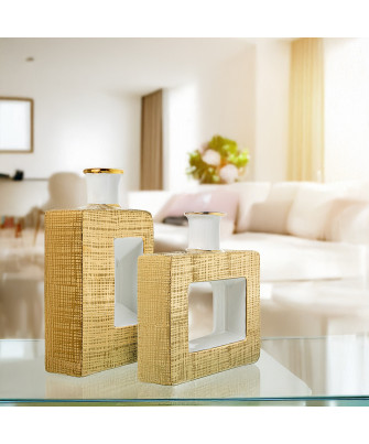 Jarrón Cerámica Oro Brillo / Blanco