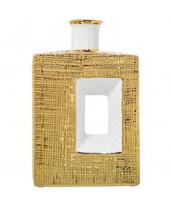 Jarrón Cerámica Oro Brillo / Blanco