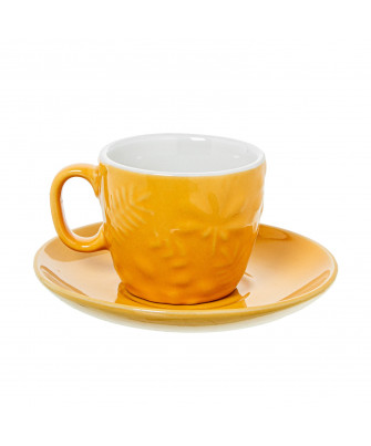 Set 6 Tazas Café C/Plato Cerámica Amarilla