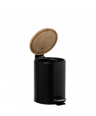 Papelera Acero Inox Tapa Madera Negro