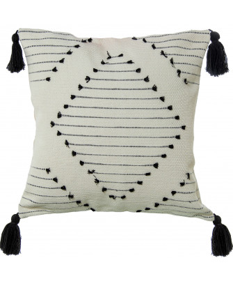 Cojín Borlas Blanco / Negro