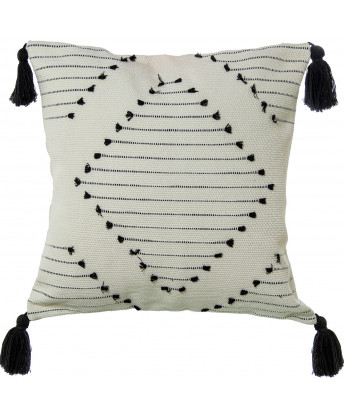 Cojín Borlas Blanco / Negro