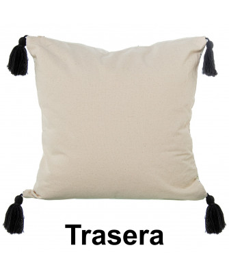 Cojín Borlas Blanco / Negro