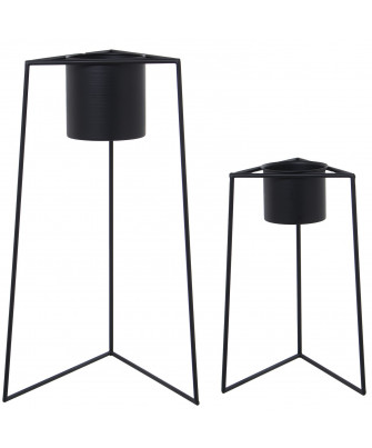 Set Maceteros Pie Metal Negro