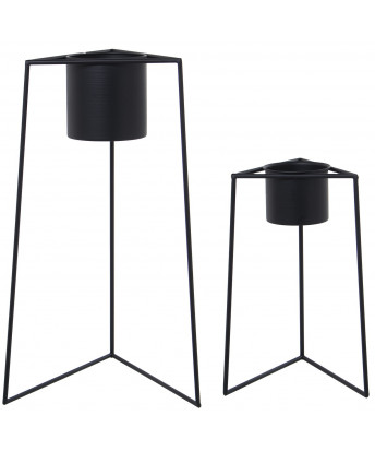 Set Maceteros Pie Metal Negro
