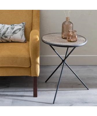 Mesita Auxiliar Pata Cruzada Bambú / Metal