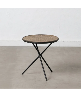 Mesita Auxiliar Pata Cruzada Bambú / Metal