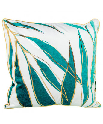 Cojín Hojas Terciopelo Verde / Oro