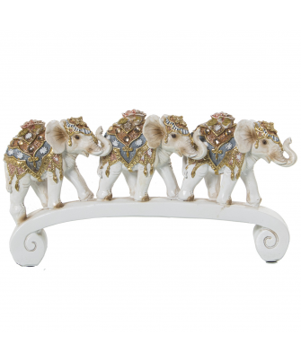Figura Resina 3 Elefantes Blanco/Dorado