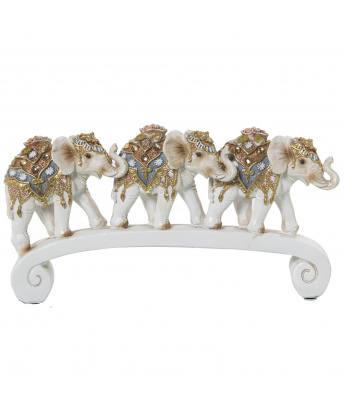 Figura Resina 3 Elefantes Blanco/Dorado