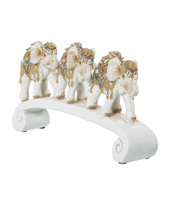 Figura Resina 3 Elefantes Blanco/Dorado