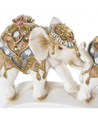 Figura Resina 3 Elefantes Blanco/Dorado