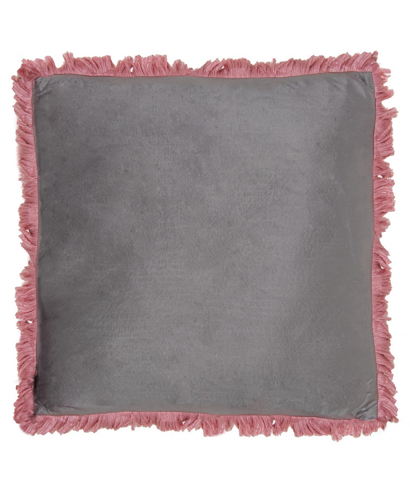 Cojín Flecos Terciopelo Rosa - Gris