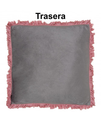 Cojín Flecos Terciopelo Rosa - Gris