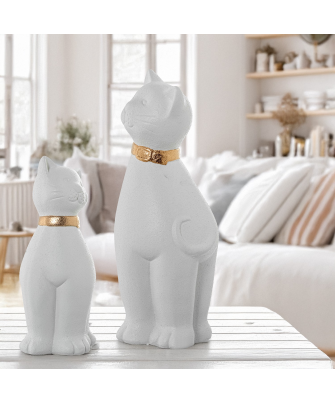 Gato Cerámica Blanco / Oro