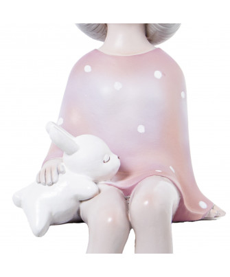 Chica Sentada Orejas Conejo Rosa