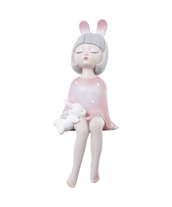 Chica Sentada Orejas Conejo Rosa