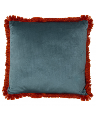 Cojín Flecos Terciopelo Naranja - Verde Agua