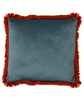 Cojín Flecos Terciopelo Naranja - Verde Agua