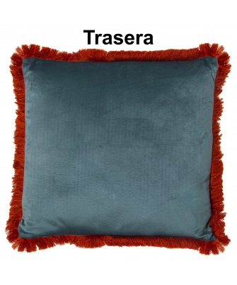 Cojín Flecos Terciopelo Naranja - Verde Agua