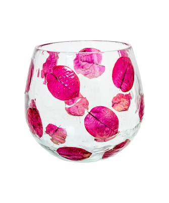 Vaso Portavelas Cristal Hojas Rosa