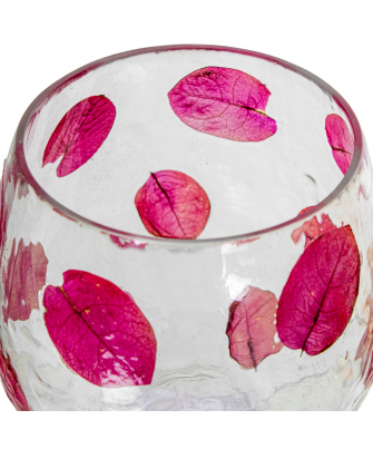 Vaso Portavelas Cristal Hojas Rosa
