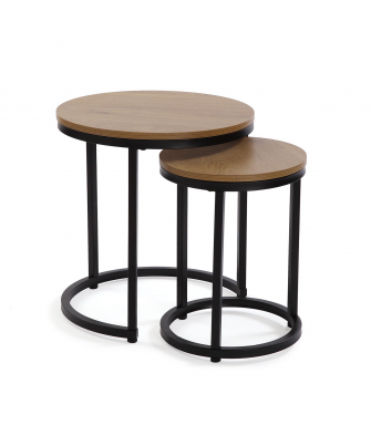 Set 2 Mesas Nido Auxiliar Negro / Madera