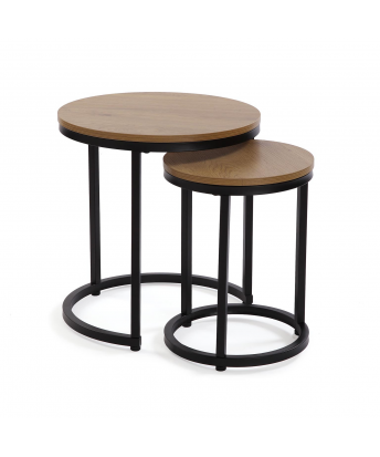 Set 2 Mesas Nido Auxiliar Negro / Madera
