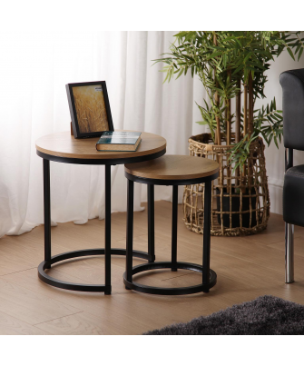 Set 2 Mesas Nido Auxiliar Negro / Madera