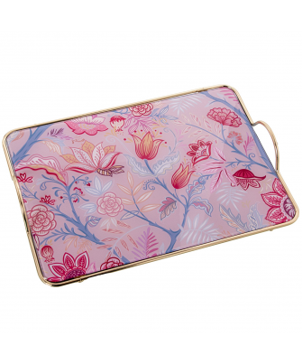 Bandeja Metal/Cristal Rosa Flores