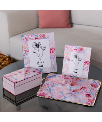 Bandeja Metal/Cristal Rosa Flores