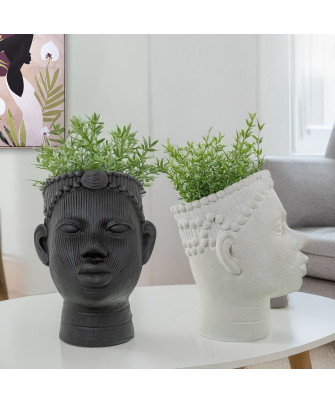 Macetero Cerámica Negra Rostro Africana