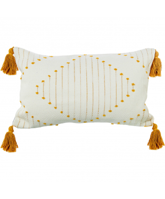 Cojín Crema/amarillo Algodón C/Borlas