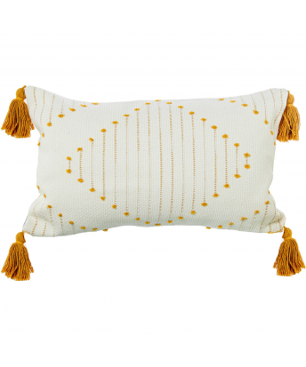 Cojín Crema/amarillo Algodón C/Borlas