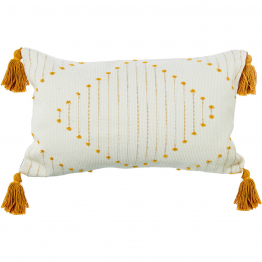 Cojín Crema/amarillo Algodón C/Borlas